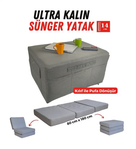 Katlanır sünger yatak katlanır yer yatağı gri puantiye-01