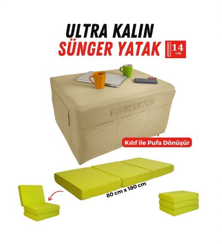 Katlanır sünger yatak katlanır yer yatağı yesil-01