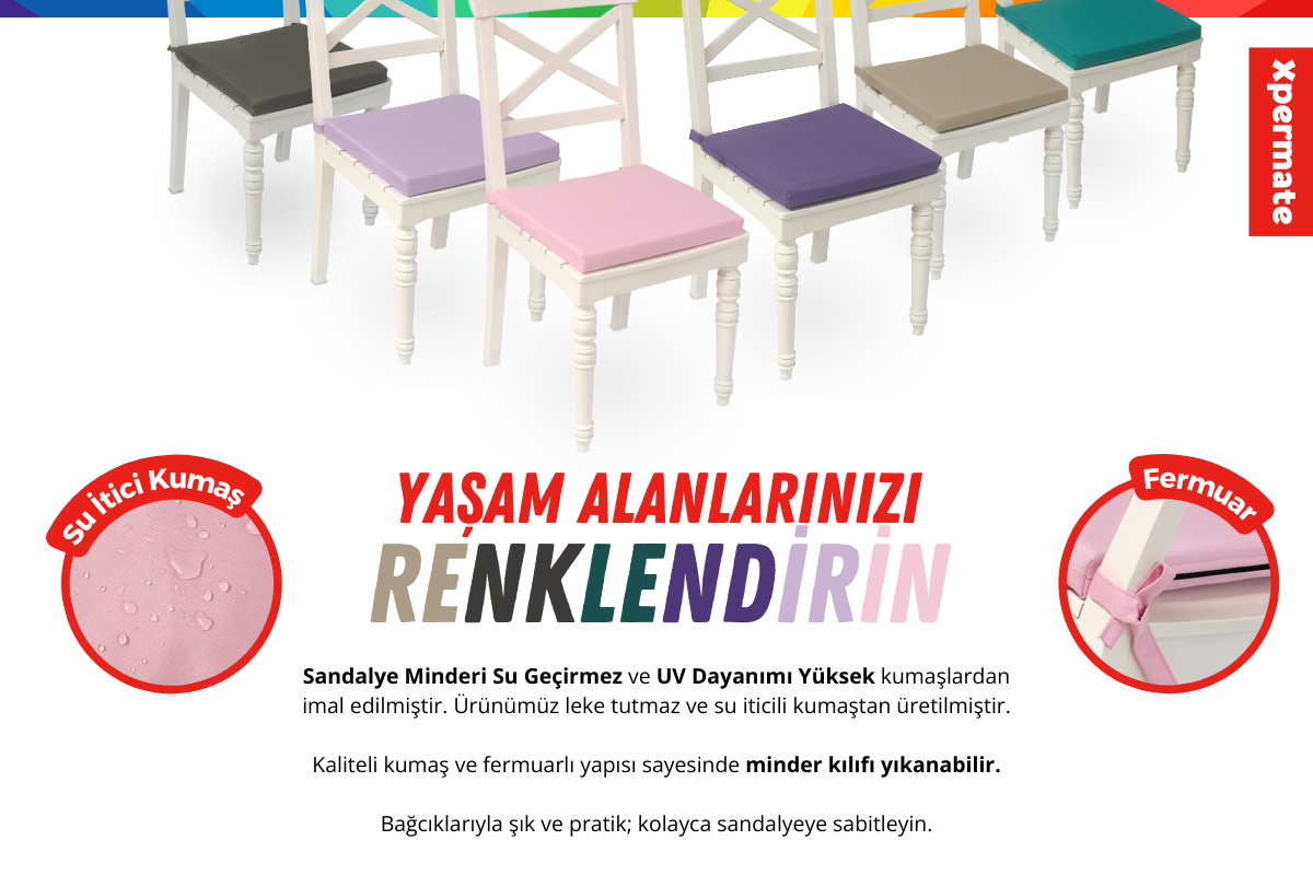 Fermuarlı Sandalye Minderi 40x40 Sandalye Minderi Bağcıklı aciklama-2li