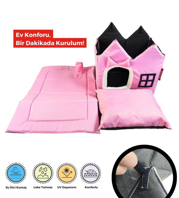 kedi evi kedi villası kedi kulübesi kedi evleri Pembe 04